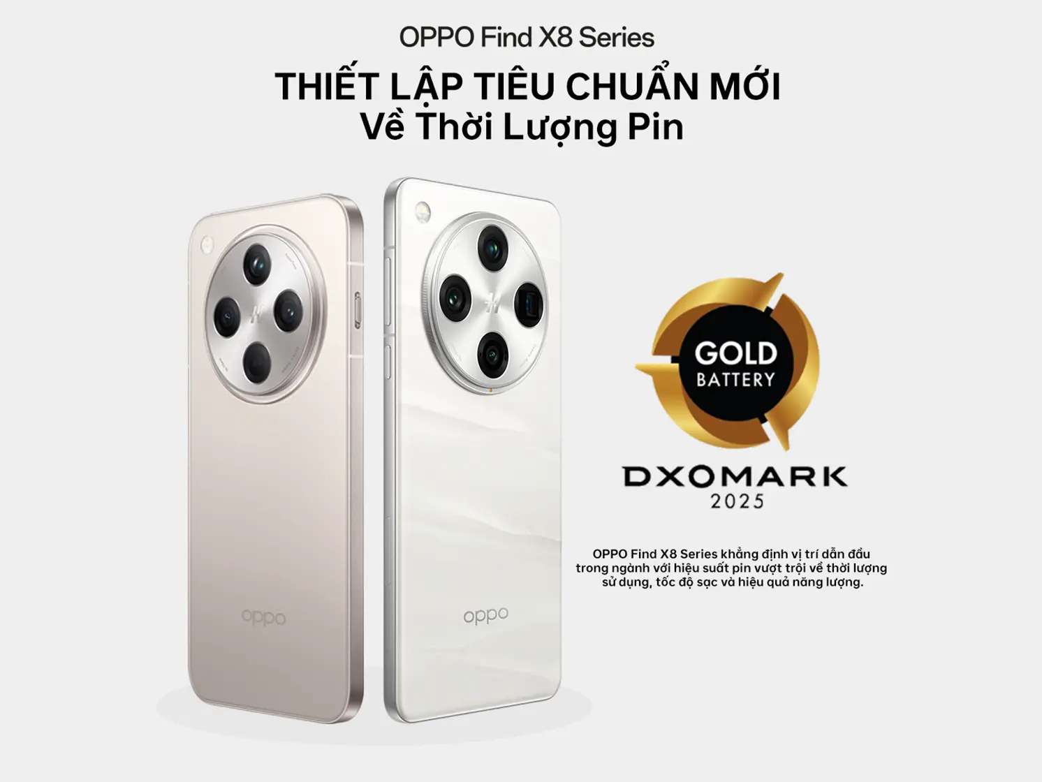 OPPO Find X8 Và Find X8 Pro Đạt Danh Hiệu DXOMARK Gold Battery, Thiết Lập Tiêu Chuẩn Mới Về Thời Lượng Pin