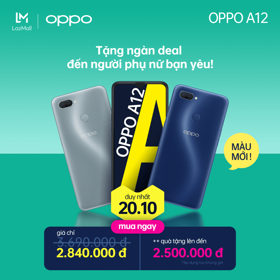 OPPO A12 ra mắt màu mới, độc quyền trên Lazada nhân ngày Phụ Nữ Việt Nam 20/10: Tặng ngàn deal, đến người phụ nữ bạn yêu