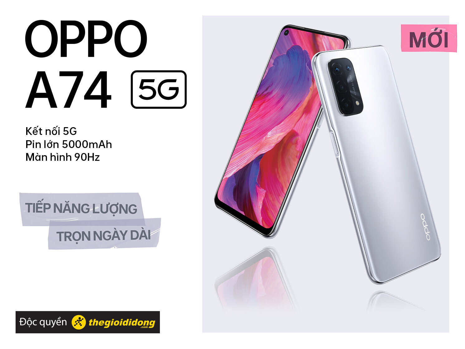 Với tốc độ truyền tải 5G nhanh chóng, OPPO A74 5G sẽ là chiếc điện thoại yêu thích của bạn dành cho các trải nghiệm trực tuyến, cùng với chất lượng hình ảnh và âm thanh tuyệt vời. Đừng bỏ lỡ cơ hội trải nghiệm sản phẩm tuyệt vời này với các tính năng đầy đủ và giá cả hợp lý.